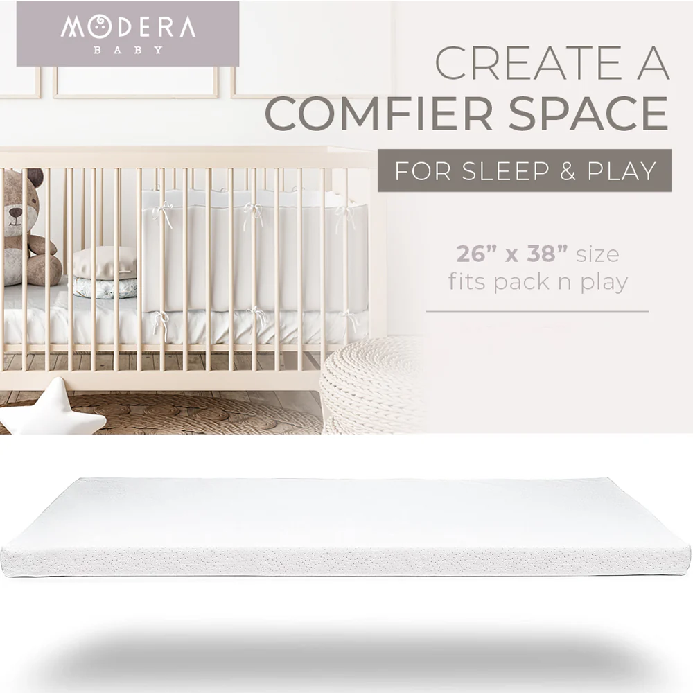 MODERA Organic Cotton Crib Topper, CertiPUR-US Ventilated 2-Inch Memory Foam Mattress Pad for Standard Baby Crib Toddler Bed w/Washable Waterproof Cover, Soft Padding, Nonslip Bottom, Travel Strap 26"x38"x2" - Image 5