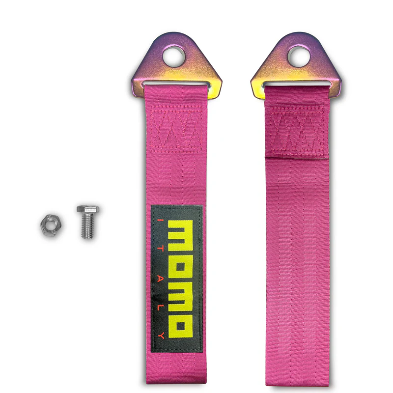 MOMO Racing JDM Honda Drift Rally Sports NEO CHROME HIGH STRENGTH Pink Tow Strap for Front / Rear Bumper - Image 2