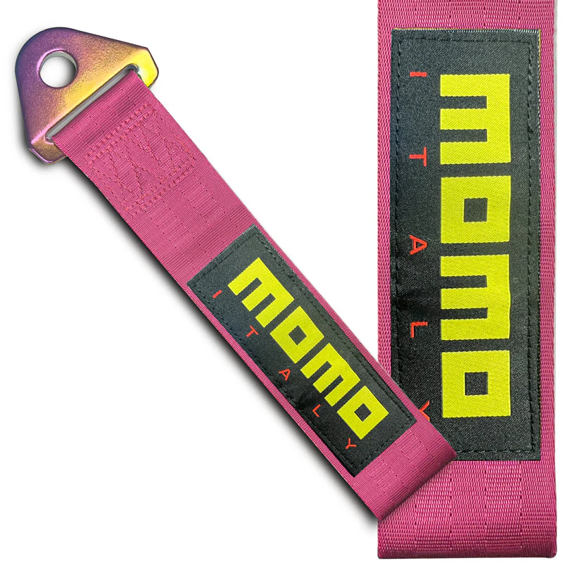 MOMO Racing JDM Honda Drift Rally Sports NEO CHROME HIGH STRENGTH Pink Tow Strap for Front / Rear Bumper - Image 4