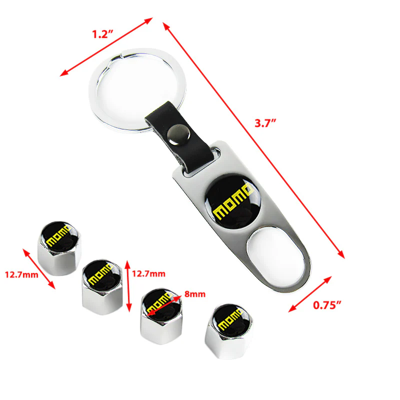 MOMO Racing Universal Car SUV Wheel Tire Valves Dust Stem Air Caps Keychain Emblem Silver Set - Image 3