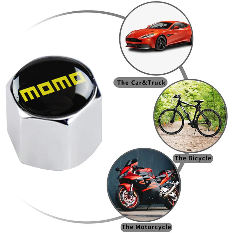 MOMO Racing Universal Car SUV Wheel Tire Valves Dust Stem Air Caps Keychain Emblem Silver Set - Image 4