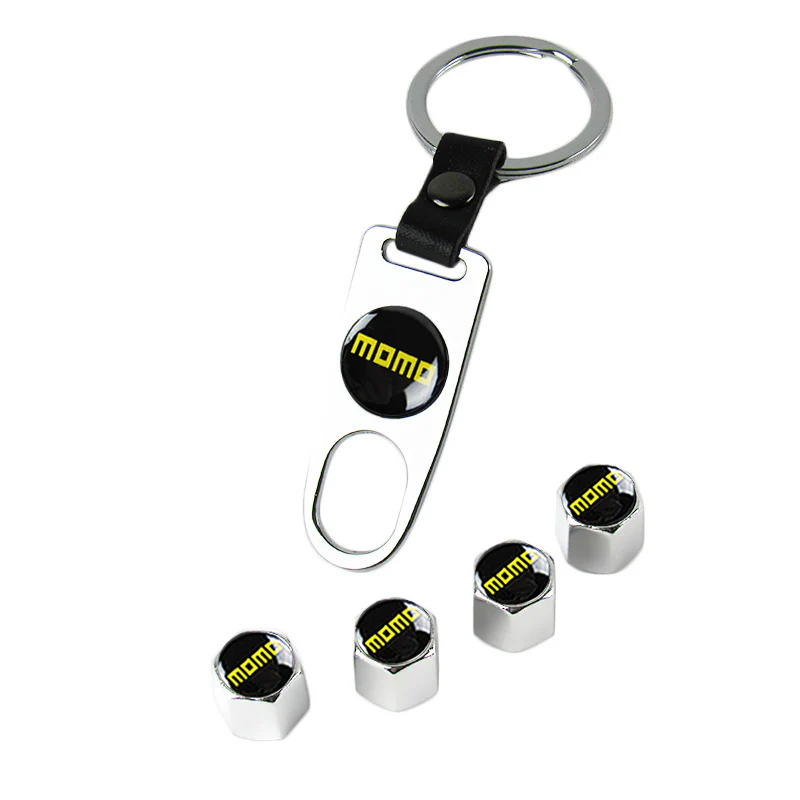 MOMO Racing Universal Car SUV Wheel Tire Valves Dust Stem Air Caps Keychain Emblem Silver Set - Image 5