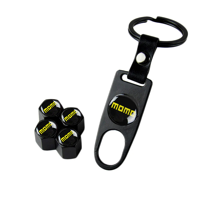MOMO Sports Universal Car SUV Wheel Tire Valves Dust Stem Air Caps Keychain Emblem Black Set - Image 5
