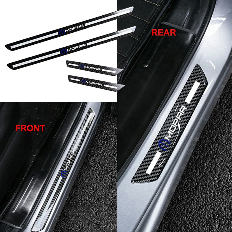 Mopar Carbon Car Door Welcome Plate Sill Scuff Cover Decal Sticker 4PCS Set with Seat Belt Covers - Image 2