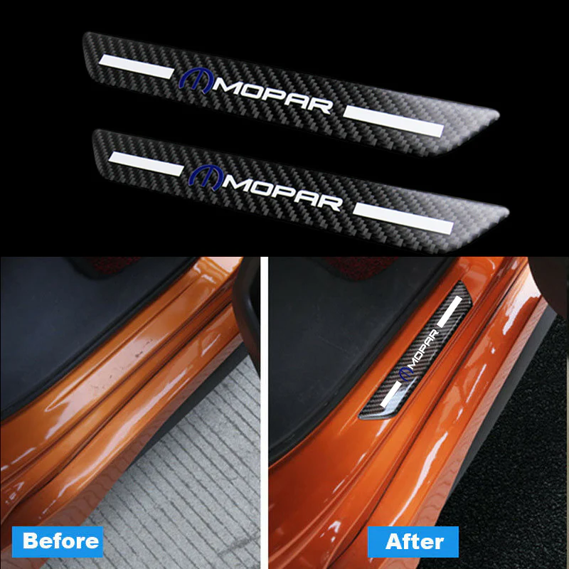 Mopar Carbon Car Door Welcome Plate Sill Scuff Cover Decal Sticker 4PCS Set with Seat Belt Covers - Image 3