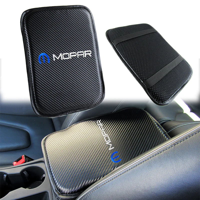 MOPAR Embroidered Armrest Cushion Center Console Cover Carbon Fiber Look Pad Mat - Image 2