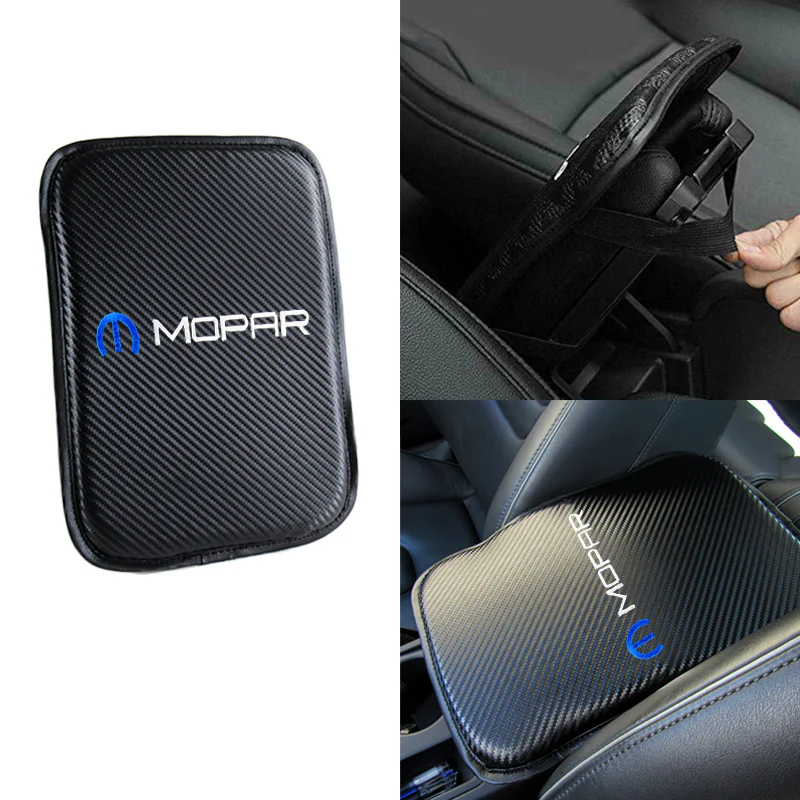MOPAR Embroidered Armrest Cushion Center Console Cover Carbon Fiber Look Pad Mat - Image 4
