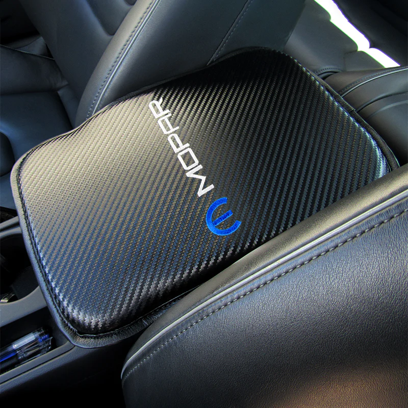 MOPAR Embroidered Armrest Cushion with Seat Belt Cover Set Carbon Fiber Look Center Console Cover Pad Mat - Image 4
