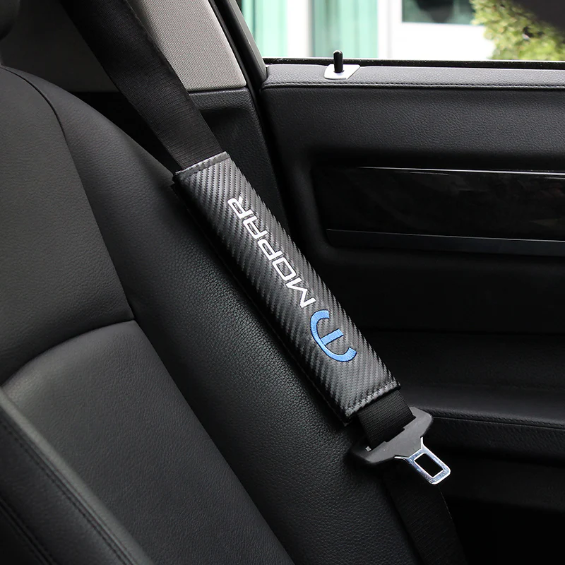 MOPAR Embroidered Armrest Cushion with Seat Belt Cover Set Carbon Fiber Look Center Console Cover Pad Mat - Image 9