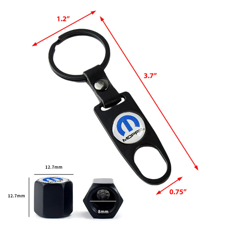Mopar "M" Logo Universal Black Car SUV Wheel Tire Valves Dust Stem Air Caps Keychain Emblem Set - Image 3