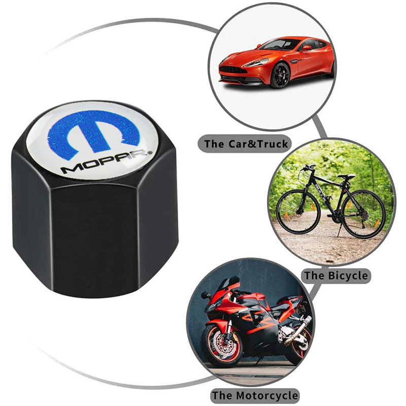 Mopar "M" Logo Universal Black Car SUV Wheel Tire Valves Dust Stem Air Caps Keychain Emblem Set - Image 4
