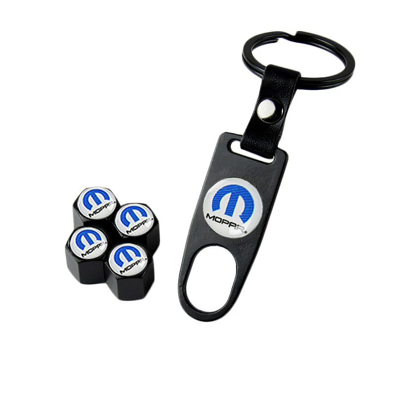 Mopar "M" Logo Universal Black Car SUV Wheel Tire Valves Dust Stem Air Caps Keychain Emblem Set - Image 5