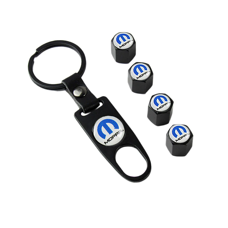 Mopar "M" Logo Universal Black Car SUV Wheel Tire Valves Dust Stem Air Caps Keychain Emblem Set - Image 6
