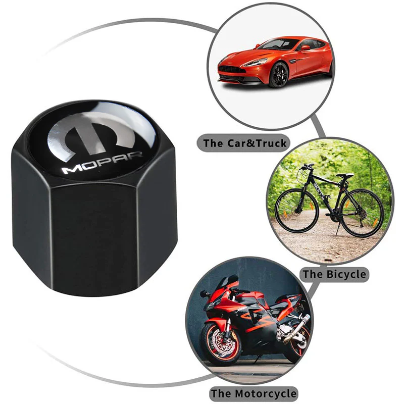 Mopar "M" Logo Universal Car SUV Wheel Tire Valves Dust Stem Air Caps Keychain Emblem Black Set - Image 4