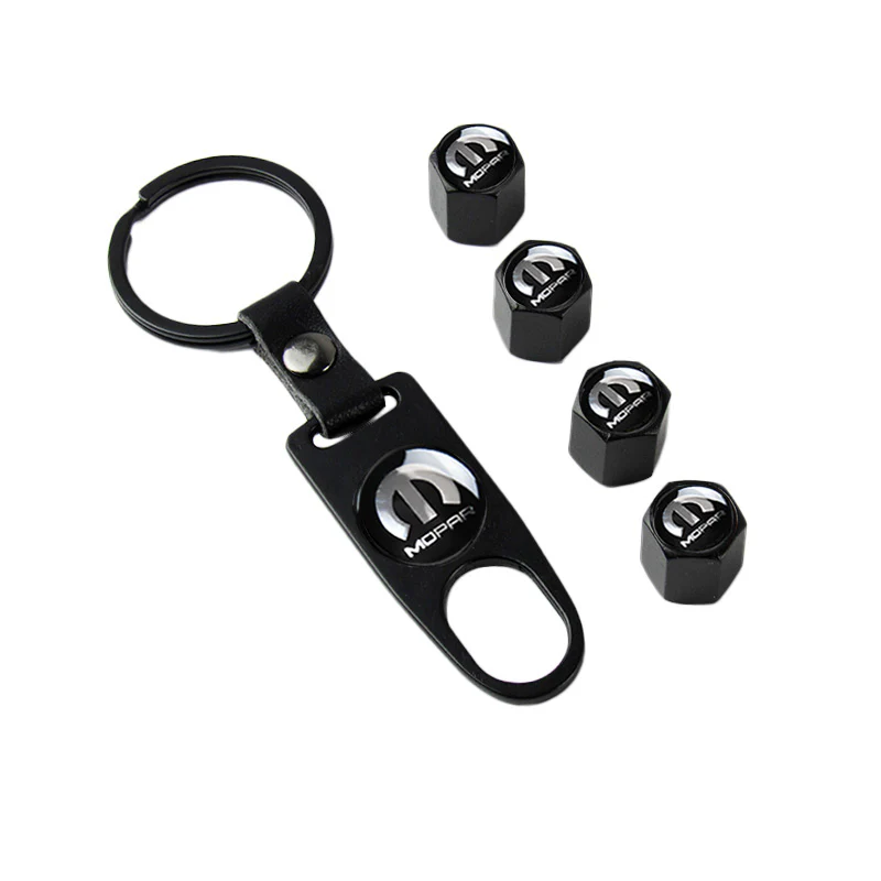 Mopar "M" Logo Universal Car SUV Wheel Tire Valves Dust Stem Air Caps Keychain Emblem Black Set - Image 6