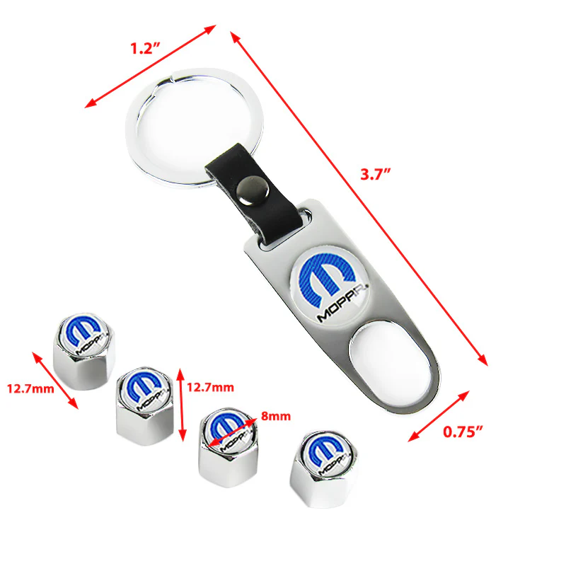 Mopar "M" Logo Universal Silver Car SUV Wheel Tire Valves Dust Stem Air Caps Keychain Emblem Set - Image 3