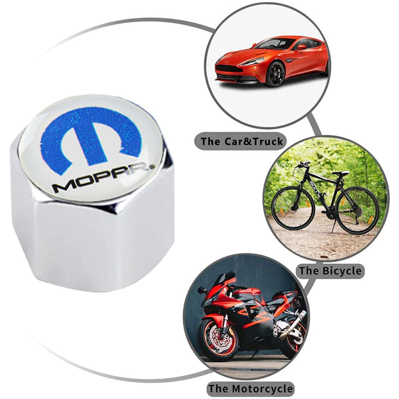 Mopar "M" Logo Universal Silver Car SUV Wheel Tire Valves Dust Stem Air Caps Keychain Emblem Set - Image 4