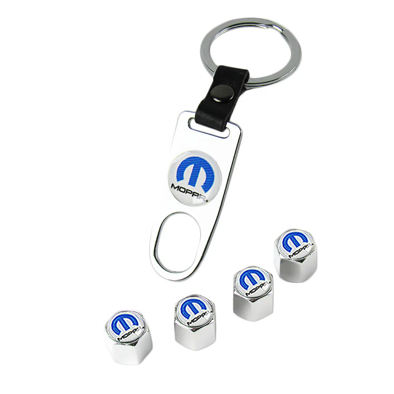 Mopar "M" Logo Universal Silver Car SUV Wheel Tire Valves Dust Stem Air Caps Keychain Emblem Set - Image 5