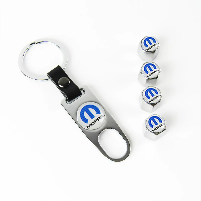 Mopar "M" Logo Universal Silver Car SUV Wheel Tire Valves Dust Stem Air Caps Keychain Emblem Set - Image 6