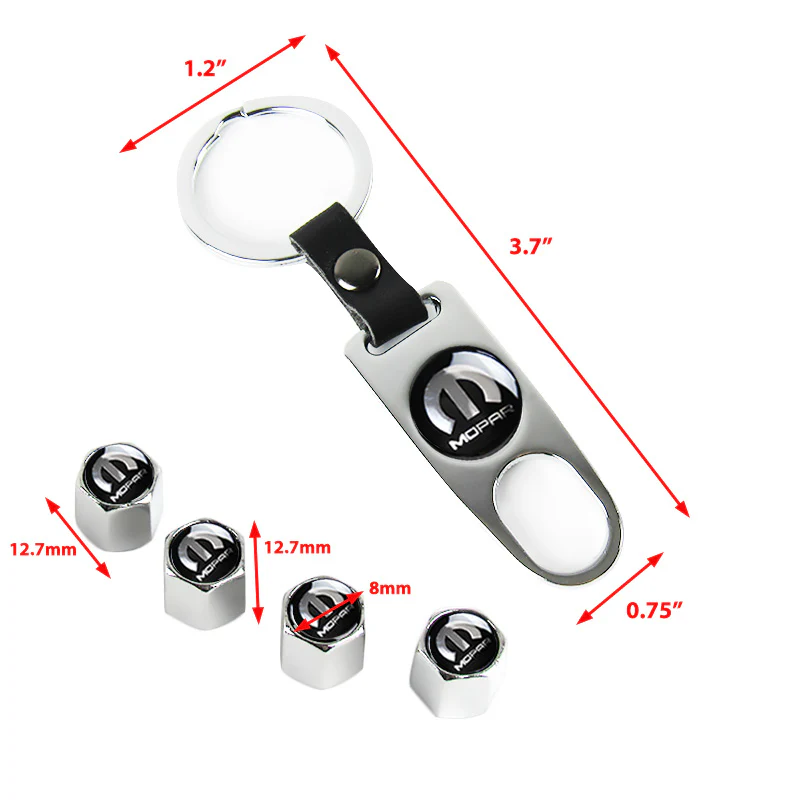 Mopar "M" Logo Universal Car SUV Wheel Tire Valves Dust Stem Air Caps Keychain Emblem Silver Set - Image 3