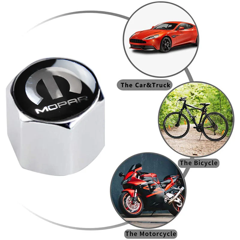 Mopar "M" Logo Universal Car SUV Wheel Tire Valves Dust Stem Air Caps Keychain Emblem Silver Set - Image 4