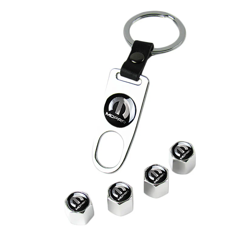 Mopar "M" Logo Universal Car SUV Wheel Tire Valves Dust Stem Air Caps Keychain Emblem Silver Set - Image 5