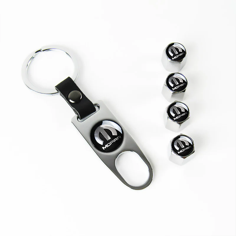 Mopar "M" Logo Universal Car SUV Wheel Tire Valves Dust Stem Air Caps Keychain Emblem Silver Set - Image 6