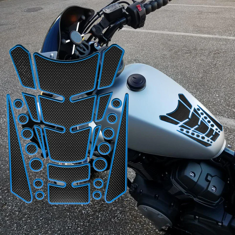 Motorcycle Fuel Tank 3D Gel Pad Protector Carbon Fiber Look Blue Decal Sticker Universal - Image 3