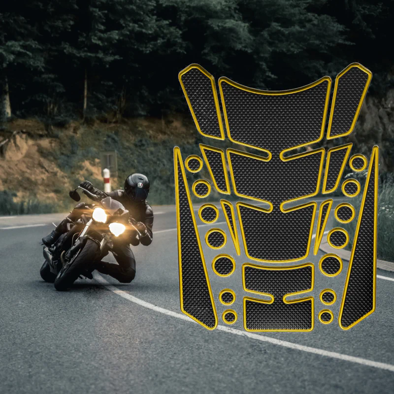Motorcycle Fuel Tank 3D Gel Pad Protector Carbon Fiber Look Yellow Decal Sticker Universal - Image 6