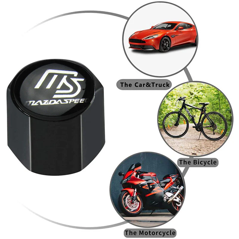 MS Mazda Speed Universal Car SUV Wheel Tire Valves Dust Stem Air Caps Keychain Emblem Black Set - Image 4