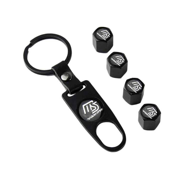 MS Mazda Speed Universal Car SUV Wheel Tire Valves Dust Stem Air Caps Keychain Emblem Black Set - Image 6