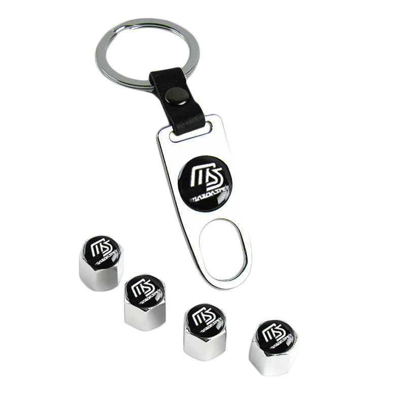 MS Mazda Speed Universal Car SUV Wheel Tire Valves Dust Stem Air Caps Keychain Emblem Silver Set - Image 5
