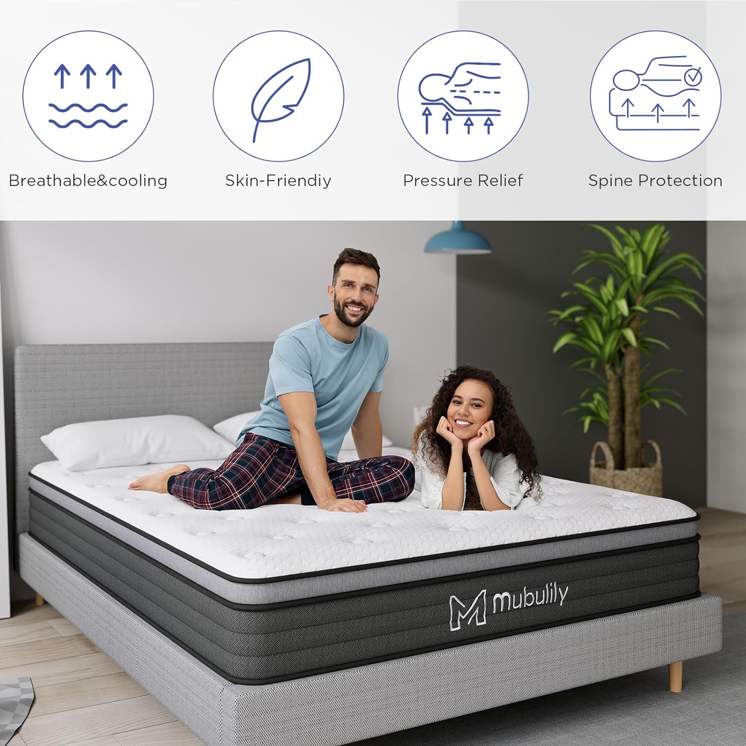 Mubulily Queen Mattress,12 Inch Hybrid Mattress with Gel Memory Foam, Motion Isolation Individually Wrapped Pocket Coils Mattress, Fits All Bed Frames Mattress, Medium Firm Feel Mattresses - Image 11