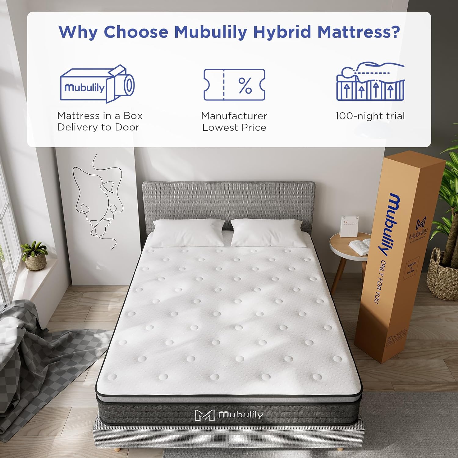 Mubulily Queen Mattress,12 Inch Hybrid Mattress with Gel Memory Foam, Motion Isolation Individually Wrapped Pocket Coils Mattress, Fits All Bed Frames Mattress, Medium Firm Feel Mattresses - Image 5