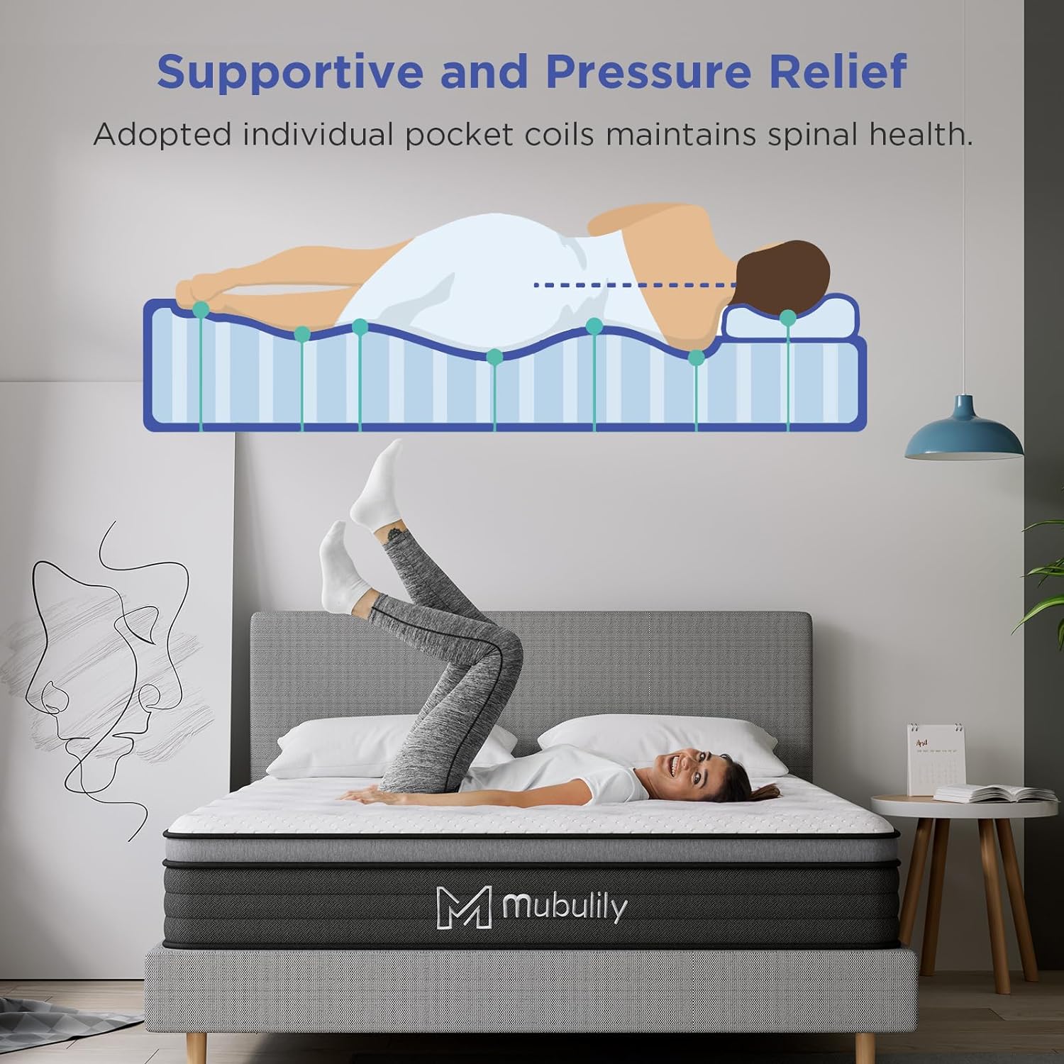 Mubulily Queen Mattress,12 Inch Hybrid Mattress with Gel Memory Foam, Motion Isolation Individually Wrapped Pocket Coils Mattress, Fits All Bed Frames Mattress, Medium Firm Feel Mattresses - Image 6