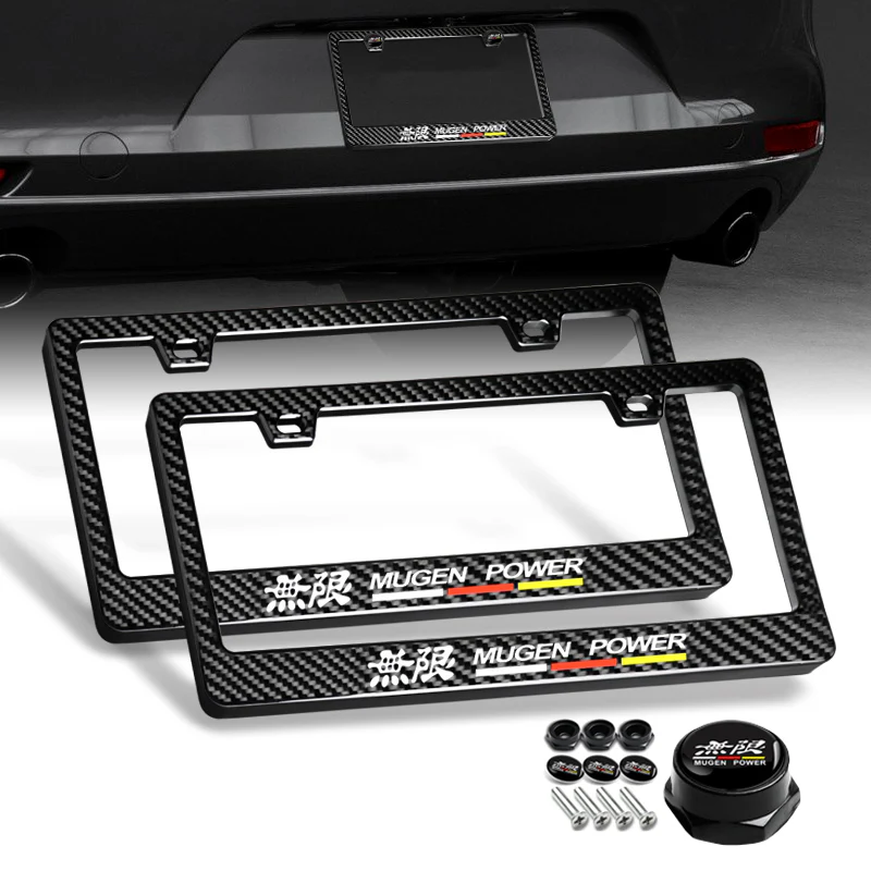 Mugan 100% Real Carbon Fiber License Plate Frame 2 pcs with Caps Bolts & Screws SET - Image 5