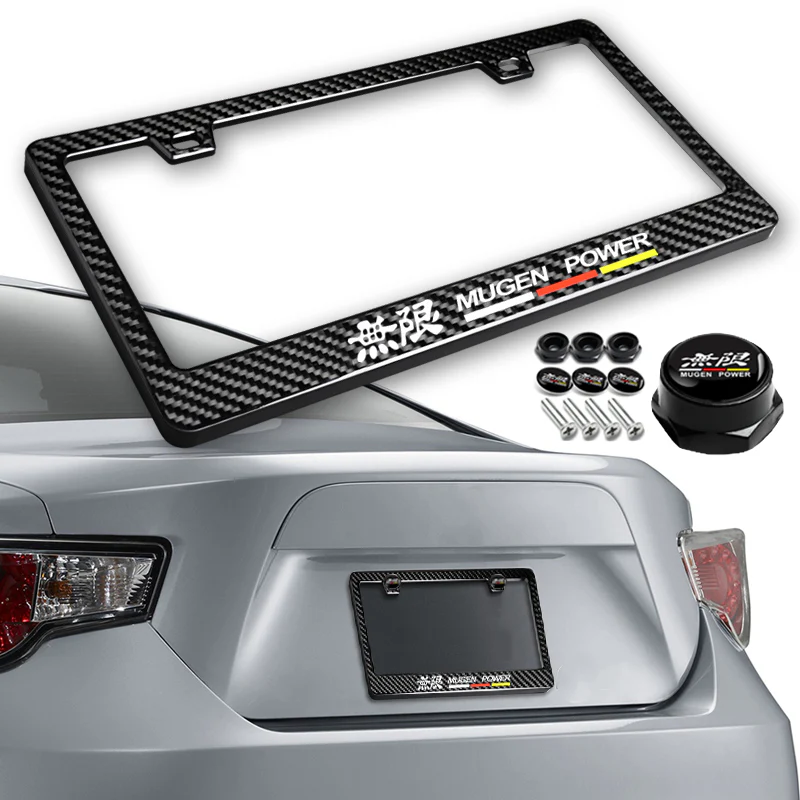 Mugan 100% Real Carbon Fiber License Plate Frame 2 pcs with Caps Bolts & Screws SET - Image 7