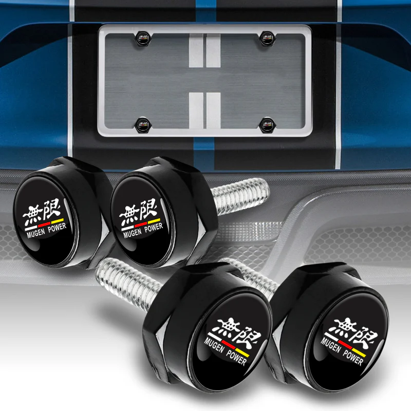 Mugen 2 pcs Black Stainless Steel License Plate Frame with Caps Bolt Screw Set - Image 6