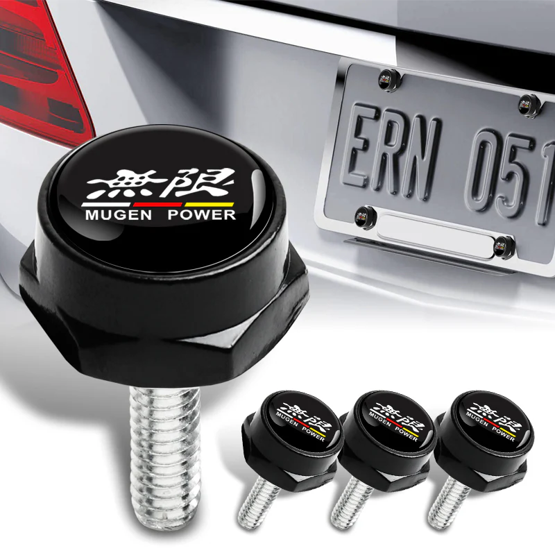 Mugen 2 pcs Carbon Fiber Look High Quality ABS License Plate Frames with Caps Bolt Screw Set - Image 3