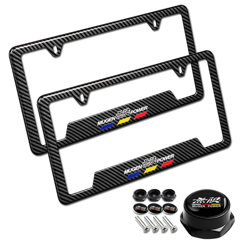 Mugen 2 pcs Carbon Fiber Look High Quality ABS License Plate Frames with Caps Bolt Screw Set - Image 6