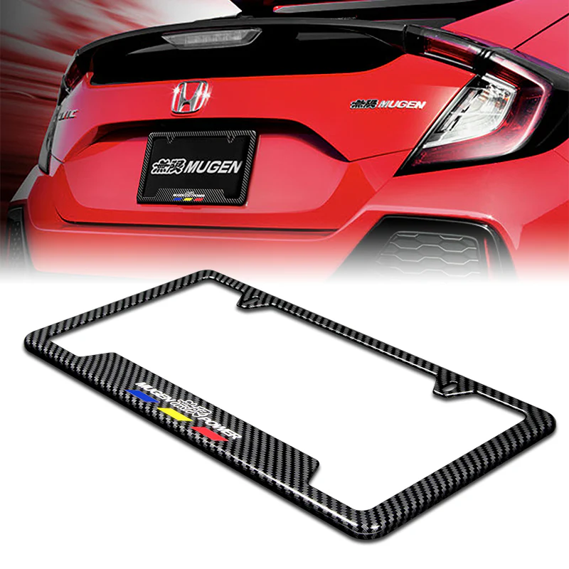 Mugen 2 pcs Carbon Fiber Look High Quality ABS License Plate Frames with Caps Bolt Screw Set - Image 8