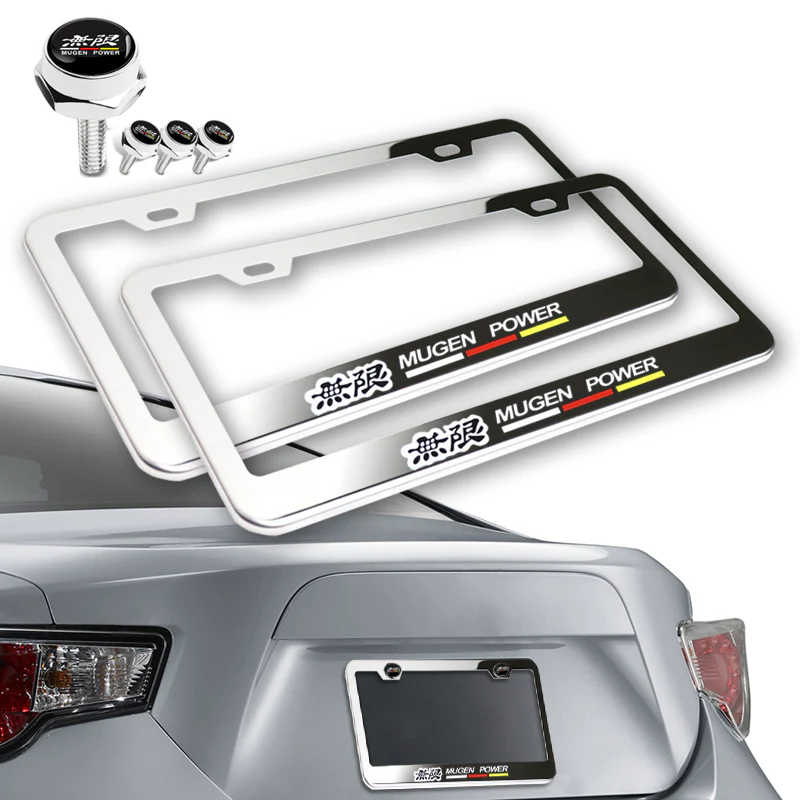 Mugen 2 pcs Stainless Steel License Plate Frame with Caps Bolt Screw Set - Image 3