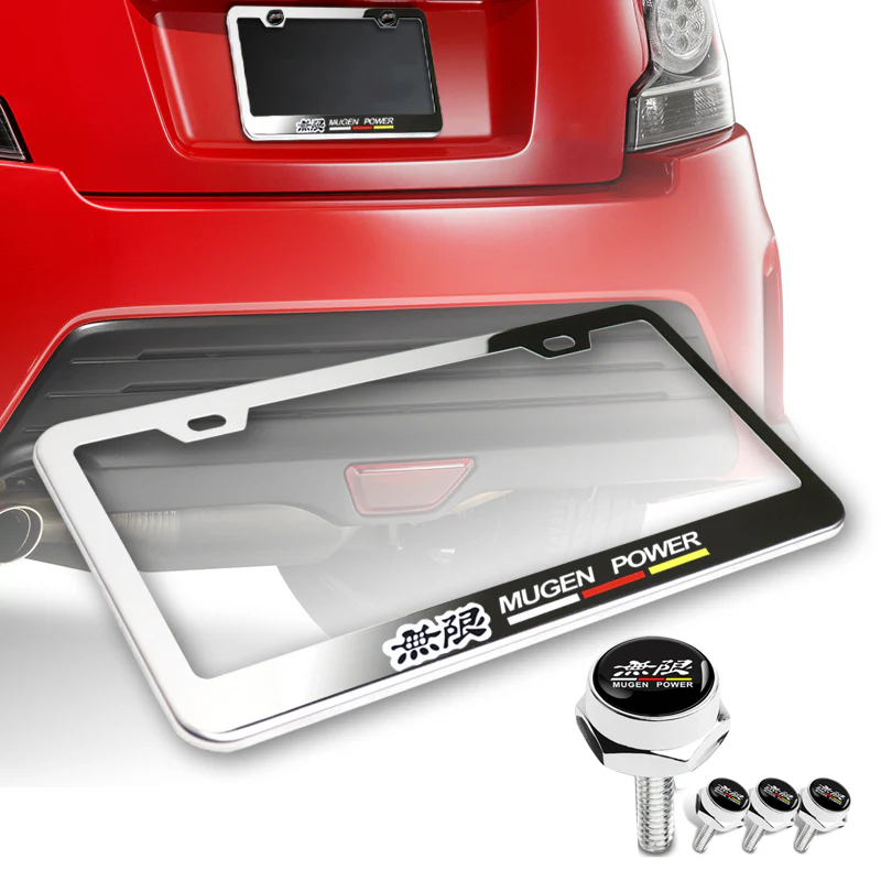 Mugen 2 pcs Stainless Steel License Plate Frame with Caps Bolt Screw Set - Image 5