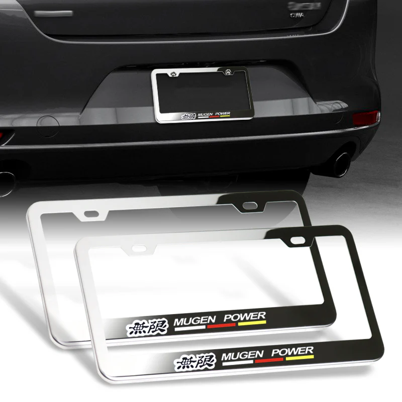 Mugen 2 pcs Stainless Steel License Plate Frame with Caps Bolt Screw Set - Image 7