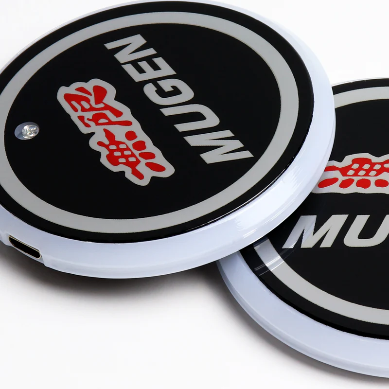 Mugen Car Center Console Armrest Cushion Mat Pad Cover Stitched Embroidery Logo with LED Cup Coaster Set - Image 4