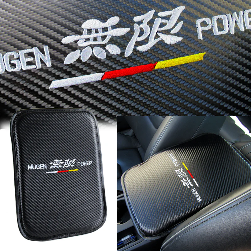 Mugen Car Center Console Armrest Cushion Mat Pad Cover Stitched Embroidery Logo with LED Cup Coaster Set - Image 5