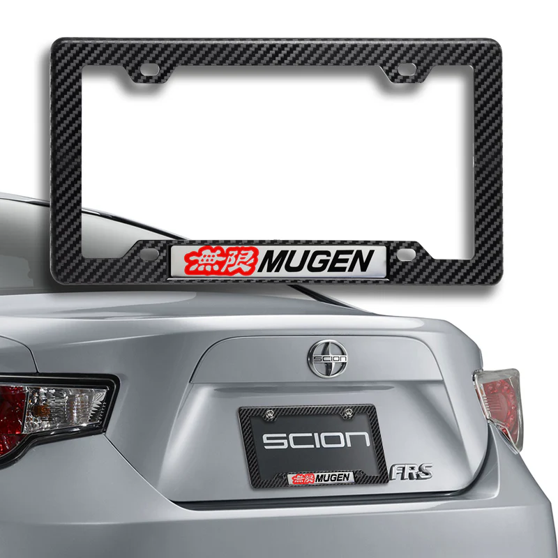 Mugen Carbon Fiber Look ABS License Plate Frame with Emblem x2 - Image 6