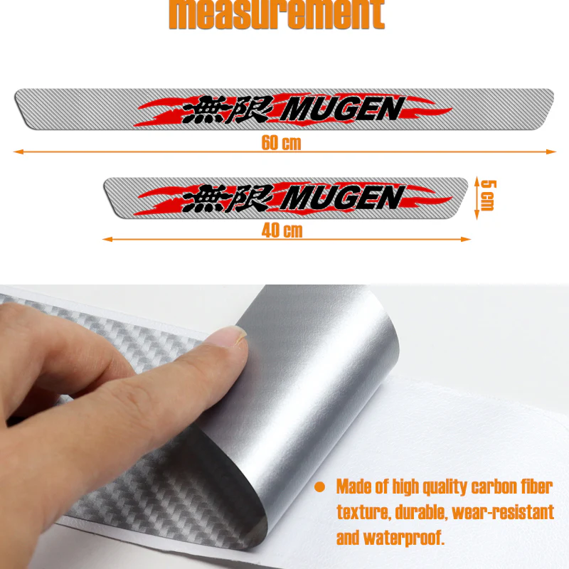 MUGEN Carbon Fiber Car Door Scuff Sill Cover Panel Step Protector For HONDA 4pcs Set - Image 3