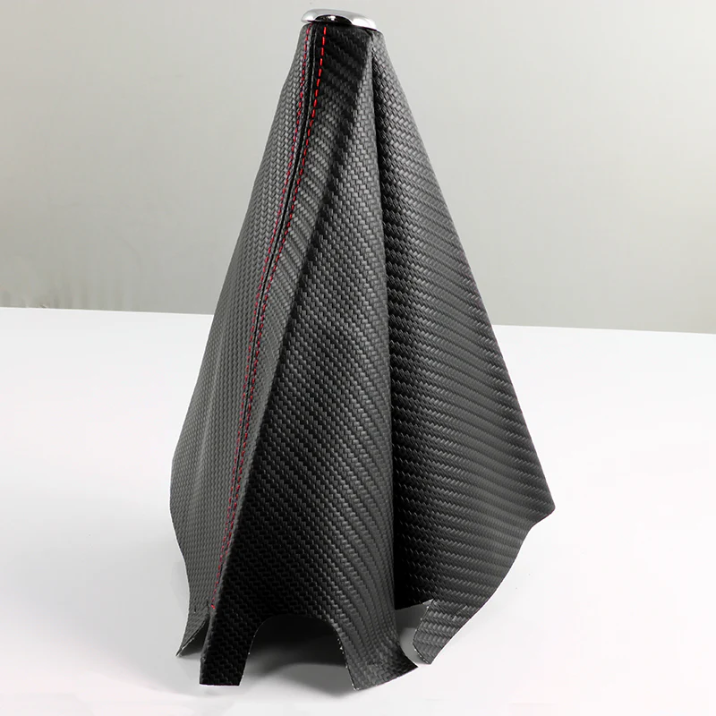 Mugen Red Stitched Black Carbon Fiber Look PVC Shifter Boot Cover - Image 3