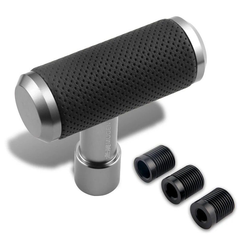 MUGEN Leather Car Shift Knob Aircraft Joystick Transmission Racing Gear Silver - Image 2